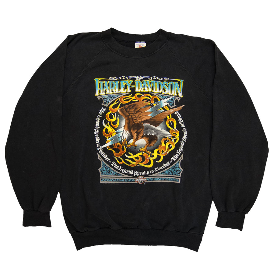 Harley Davidson Vintage Sweatshirt- Legend Speaks in Thunder, Cariboo Harley Port Moody - Black