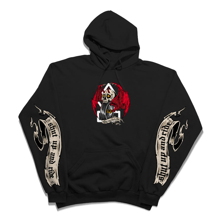 Crooked Clubhouse Mask Up Men's Black Hoodie - Konquer Motorcycles