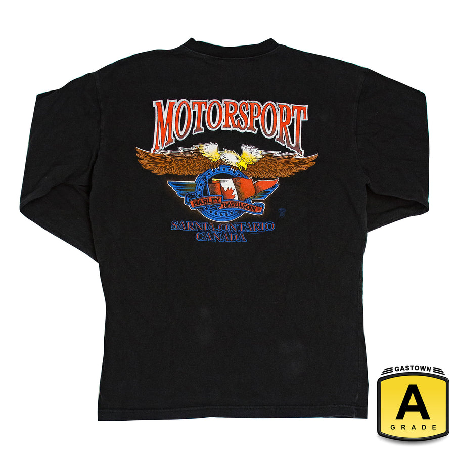 Harley Davidson Vintage Long Sleeve Henley T-Shirt - Sarnia Harley Ontario - Black