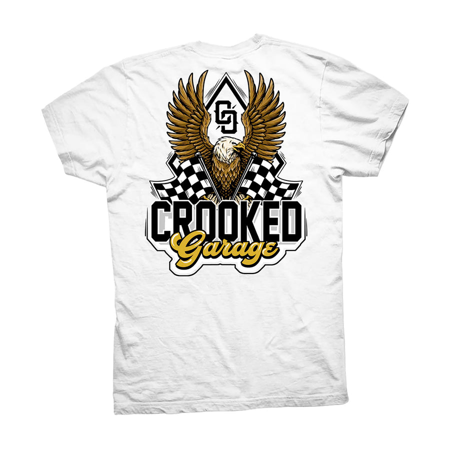 Crooked Clubhouse Eagle Race Tee - White