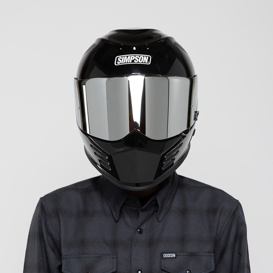 Black Motorcycle Helmet With Chrome Visor Simpson Ghost Bandit