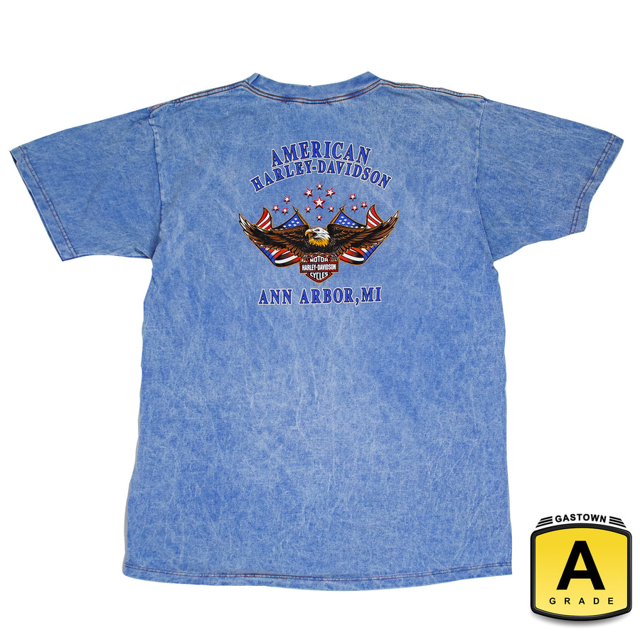 Harley Davidson Vintage T-Shirt - Ann Arbor Harley Michigan - Blue Acid Wash
