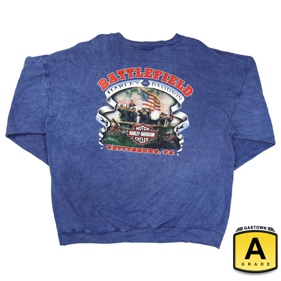 Harley Davidson Vintage Sweatshirt - American Ride Battlefield Harley Gettysburg PA - Blue Acid Wash
