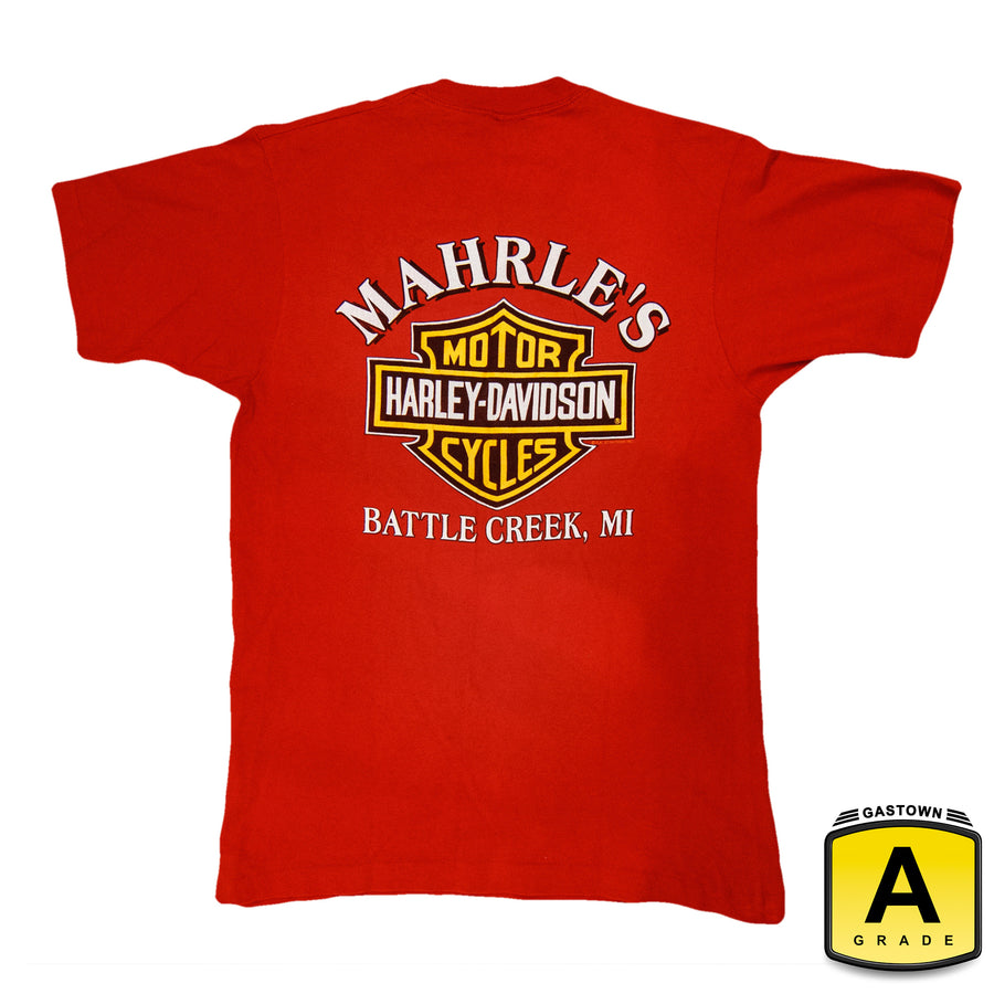 Harley Davidson Vintage Pocket T-Shirt - Forever Free Mahrle's Battle Creek MI - Red