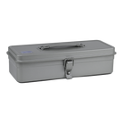 Toyo Steel T-320 Silver. Sleek matte silver toolbox with a round handle and cylinder lock, designed for durability and practical use. 1.0kg.