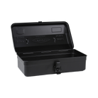 Toyo Steel Camber Top Black Y-280. Open Lid. Durable steel container with a sleek black finish, ideal for storing and organizing various items securely. 1.1 kg.
